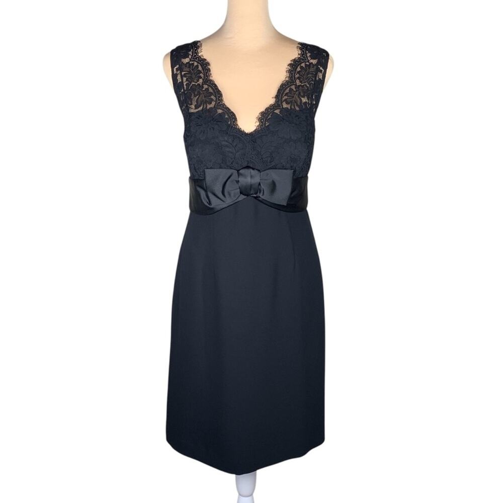 Ann Taylor Sheath Cocktail Dress Size 8 Black Lace Satin Bow Coquette Feminine